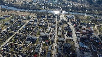 Flight Over Small Town Near River 1